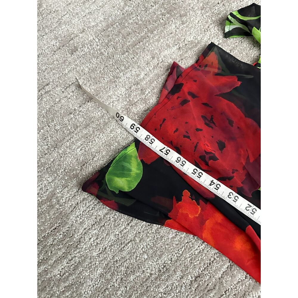 Bebe Romper Maxi Dress Womens 0 Red Black Floral Deep V Neck Slits - Picture 10 of 15